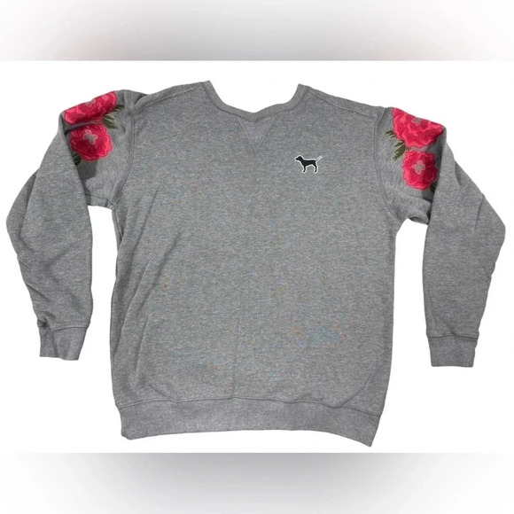 Victoria Secret  Grey Pink Flower Embroidered Sleeve Sweater Size XS - Picture 1 of 8